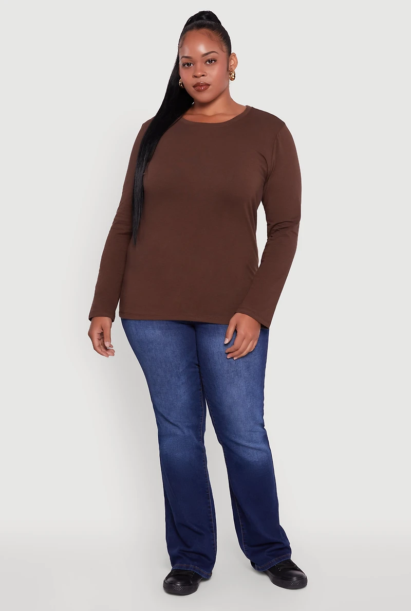Womens Plus Long Sleeve Crew Neck Tee,