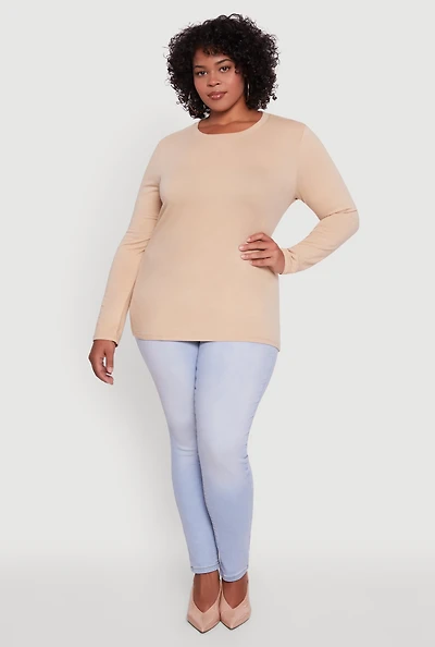 Womens Plus Long Sleeve Crew Neck Tee,