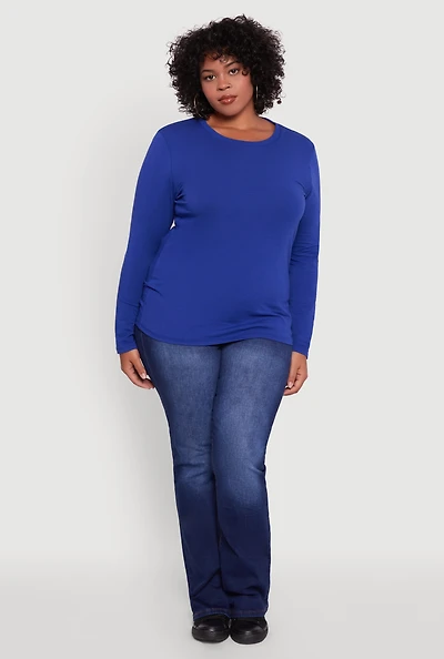 Womens Plus Long Sleeve Crew Neck Tee,