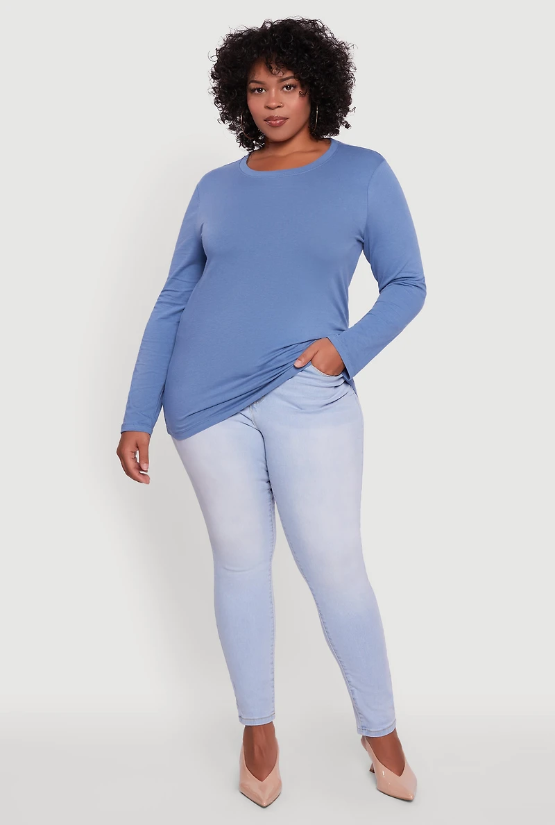 Womens Plus Long Sleeve Crew Neck Tee,