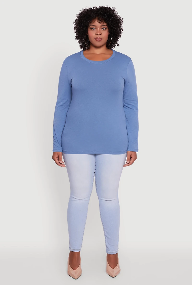 Womens Plus Long Sleeve Crew Neck Tee,
