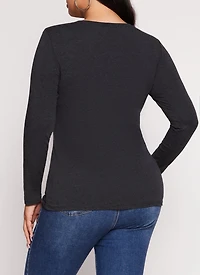 Womens Plus Basic Scoop Neck Long Sleeve T Shirt, Grey,