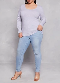Womens Plus Basic Scoop Neck Long Sleeve T Shirt, Grey,