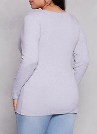 Womens Plus Basic Scoop Neck Long Sleeve T Shirt, Grey,