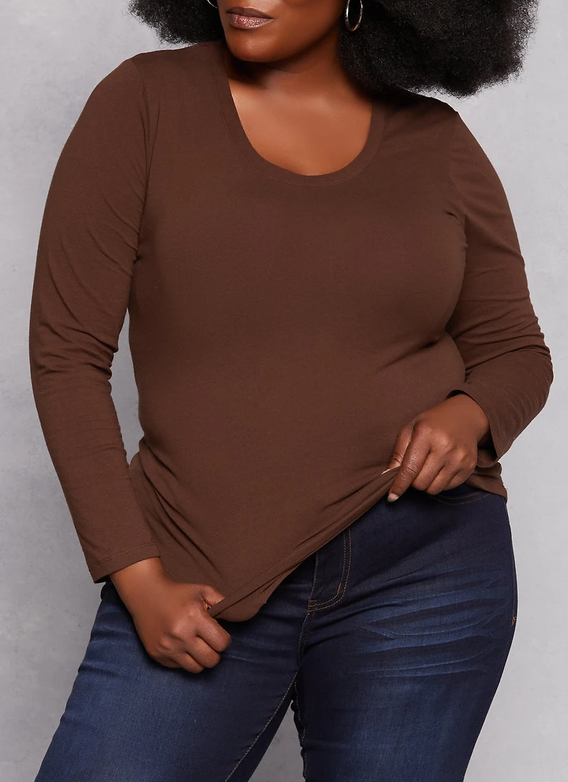 Plus Basic Scoop Neck Long Sleeve T Shirt