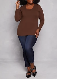 Plus Basic Scoop Neck Long Sleeve T Shirt