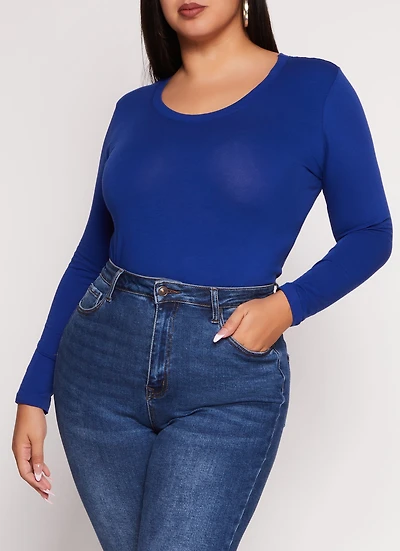 Womens Plus Basic Scoop Neck Long Sleeve T Shirt,