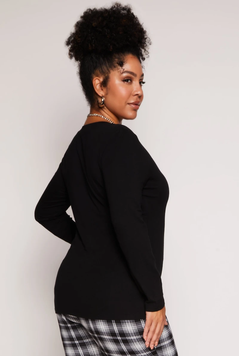 Womens Plus Basic Long Sleeve V Neck Tee, 2X
