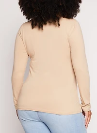 Womens Plus Basic Long Sleeve V Neck Tee,