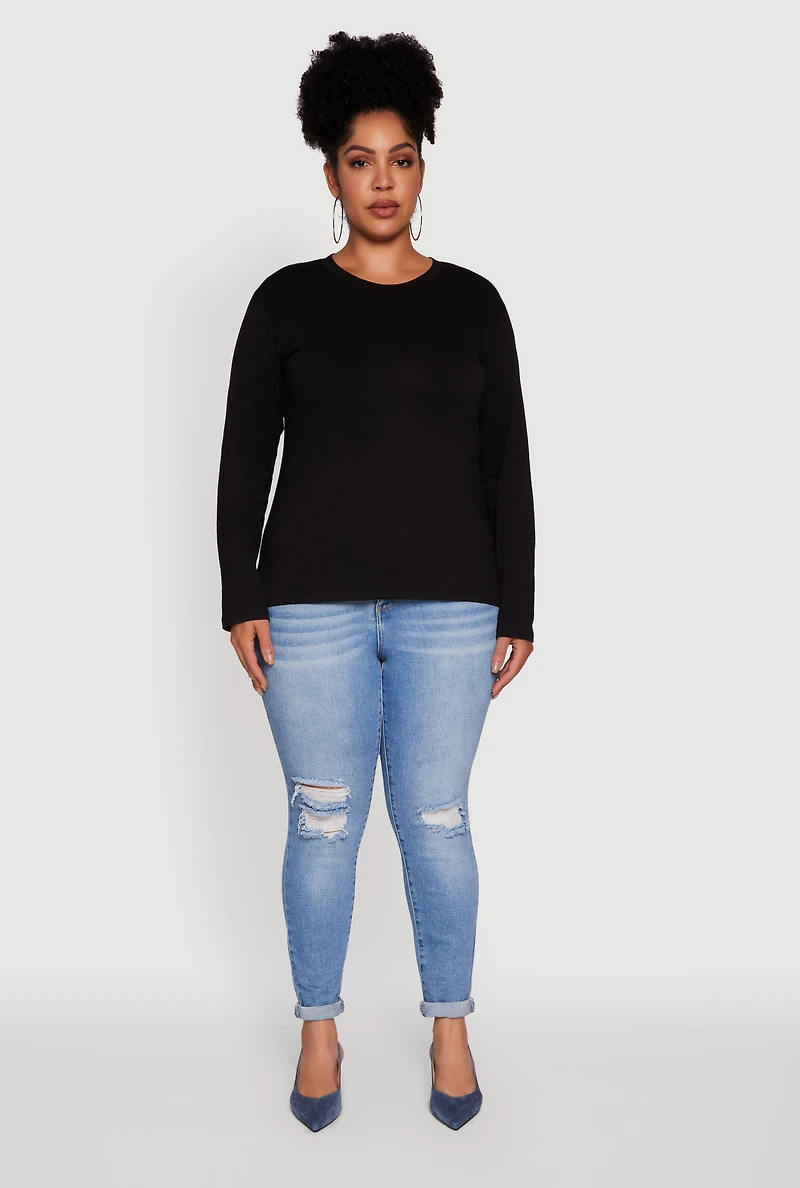 Plus Basic Long Sleeve Crew Neck T-Shirt