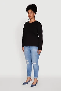 Womens Plus Basic Long Sleeve Crew Neck T-Shirt,