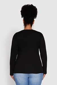 Womens Plus Basic Long Sleeve Crew Neck T-Shirt,