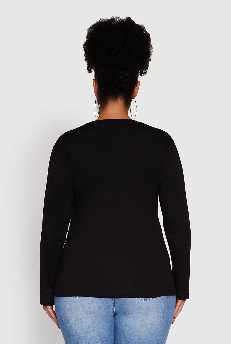 Plus Basic Long Sleeve Crew Neck T-Shirt