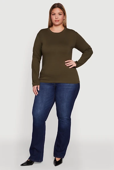 Womens Plus Basic Long Sleeve Crew Neck T-Shirt,