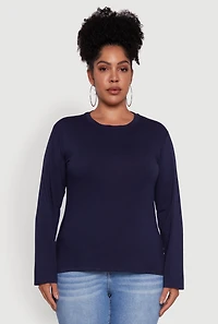 Womens Plus Basic Long Sleeve Crew Neck T-Shirt,