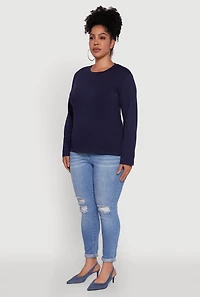 Womens Plus Basic Long Sleeve Crew Neck T-Shirt,