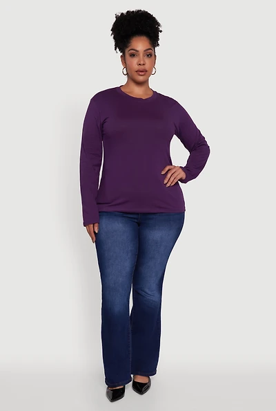 Womens Plus Basic Long Sleeve Crew Neck T-Shirt,