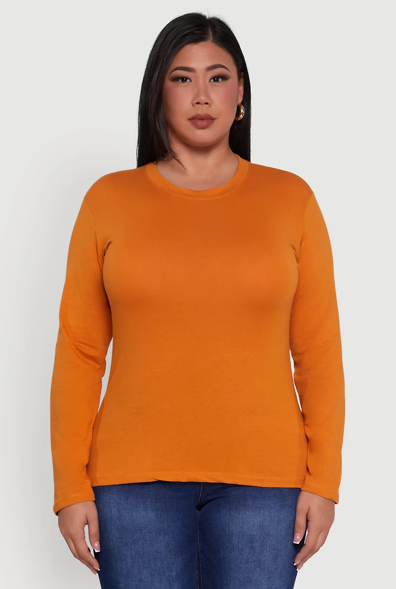 Plus Basic Long Sleeve Crew Neck T-Shirt