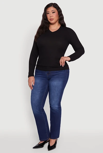 Womens Plus Long Sleeve V Neck Tee,