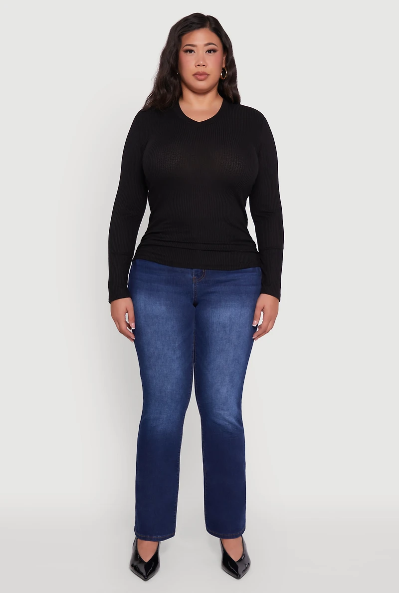 Womens Plus Long Sleeve V Neck Tee, 1X
