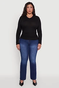 Womens Plus Long Sleeve V Neck Tee, 1X