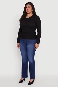 Womens Plus Long Sleeve V Neck Tee, 1X