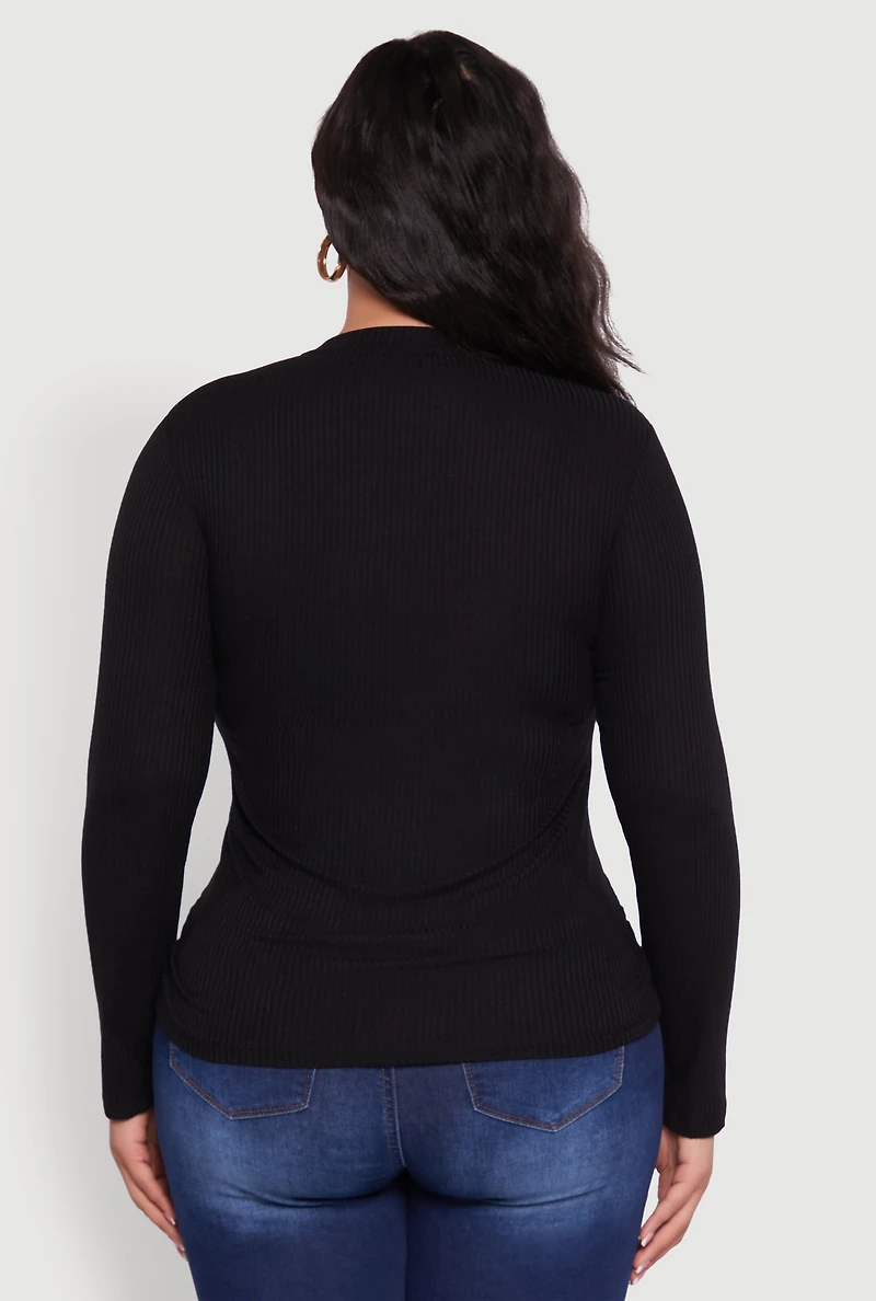 Womens Plus Long Sleeve V Neck Tee, 1X