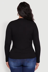 Womens Plus Long Sleeve V Neck Tee, 1X