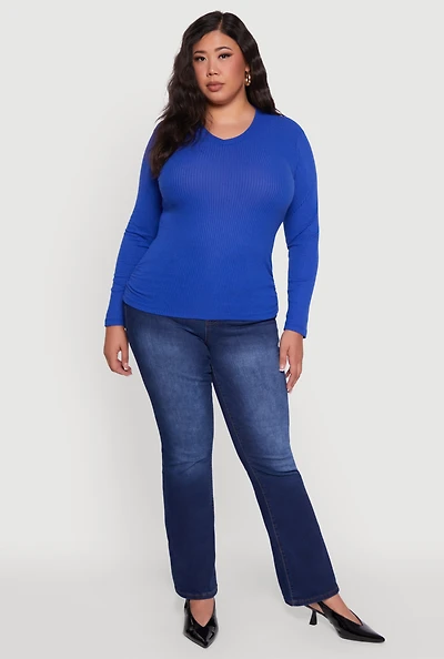 Womens Plus Long Sleeve V Neck Tee,