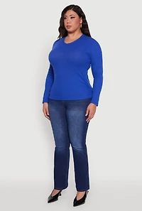 Womens Plus Long Sleeve V Neck Tee,