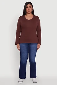 Plus Basic V Neck Long Sleeve T-Shirt