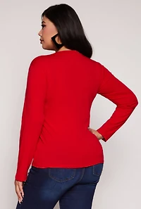 Plus Long Sleeve V Neck T Shirt