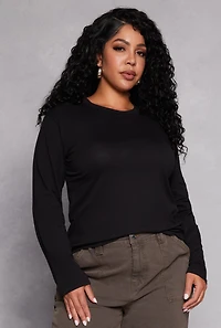 Womens Plus Size Long Sleeve Crew Neck Tee, Black, Size 3X