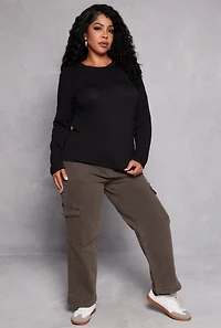 Womens Plus Size Long Sleeve Crew Neck Tee, Black, Size 3X