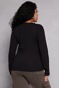 Womens Plus Size Long Sleeve Crew Neck Tee, Black, Size 3X