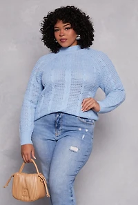 Plus Cable Knit Mock Neck Sweater