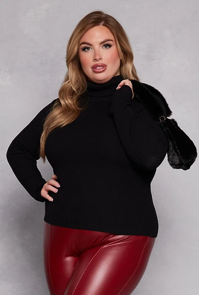 Womens Plus Size Turtleneck Top, Black, Size 1X