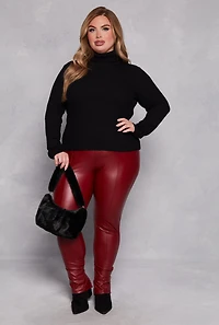 Womens Plus Size Turtleneck Top, Black, Size 2X