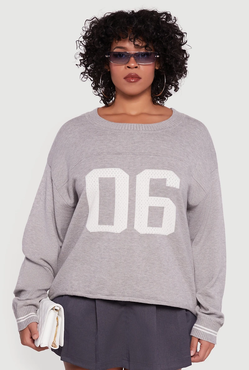 Plus Ribbed Knit 06 Graphic Print Sweater