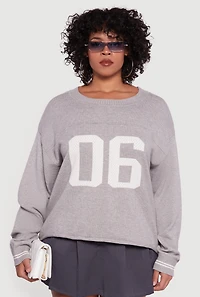 Plus Ribbed Knit 06 Graphic Print Sweater