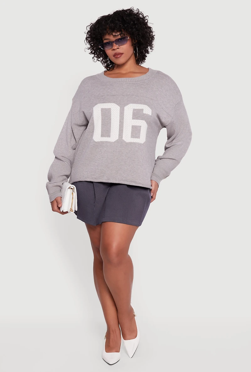 Plus Ribbed Knit 06 Graphic Print Sweater