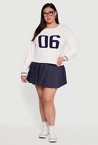 Womens Plus Size Ribbed Knit 06 Graphic Print Sweater, White, Size 1X