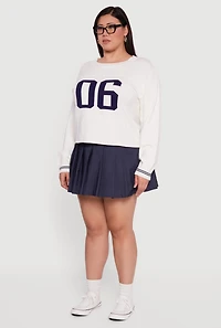 Womens Plus Size Ribbed Knit 06 Graphic Print Sweater, White, Size 1X