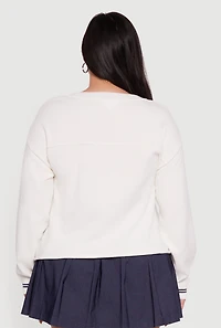 Womens Plus Size Ribbed Knit 06 Graphic Print Sweater, White, Size 1X