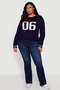 Womens Plus Size Ribbed Knit 06 Graphic Print Sweater, Blue, Size 1X