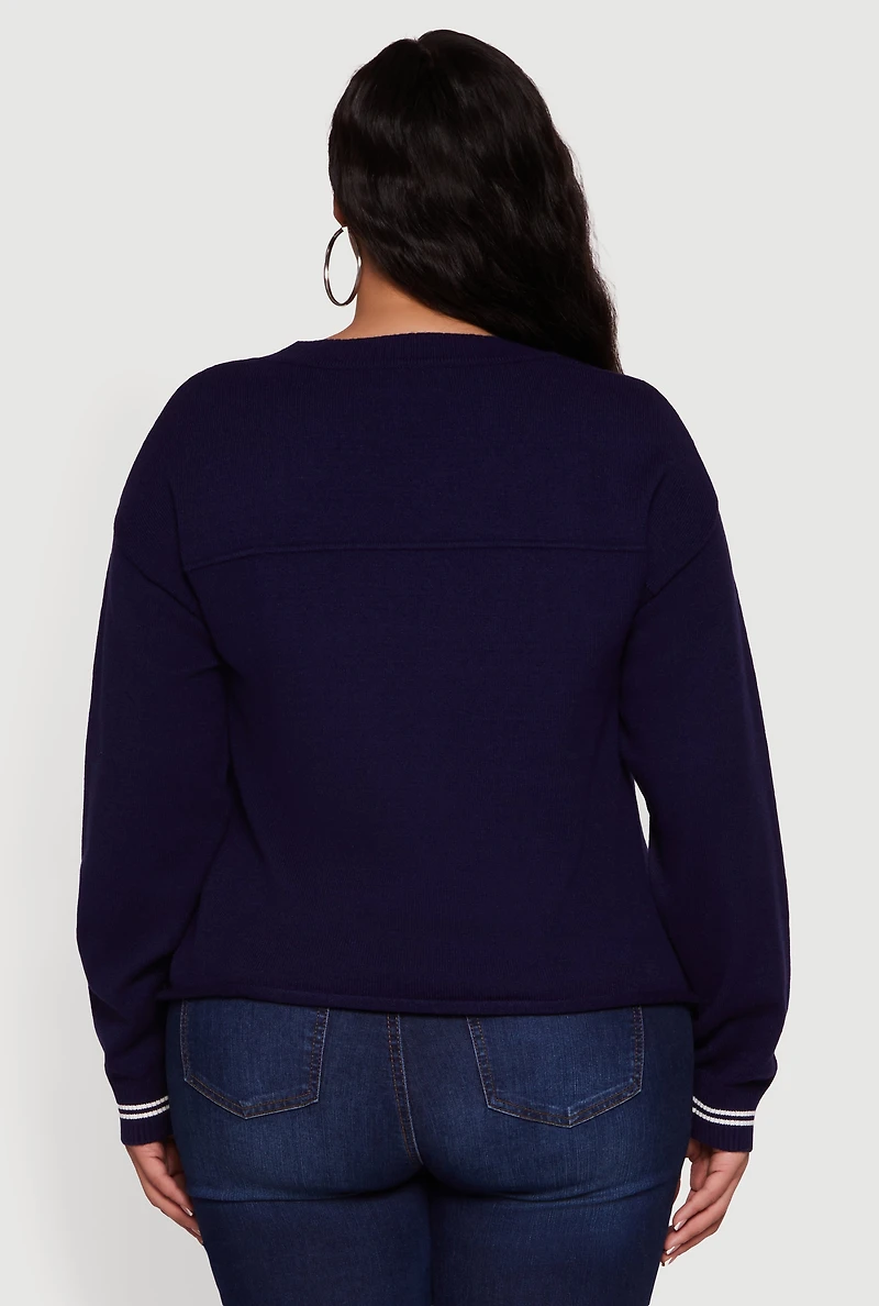 Womens Plus Ribbed Knit 06 Graphic Print Sweater,