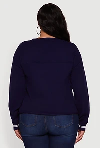 Womens Plus Size Ribbed Knit 06 Graphic Print Sweater, Blue, Size 1X