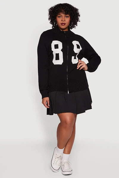 Womens Plus 89 Zip Front Mock Neck Sweater,