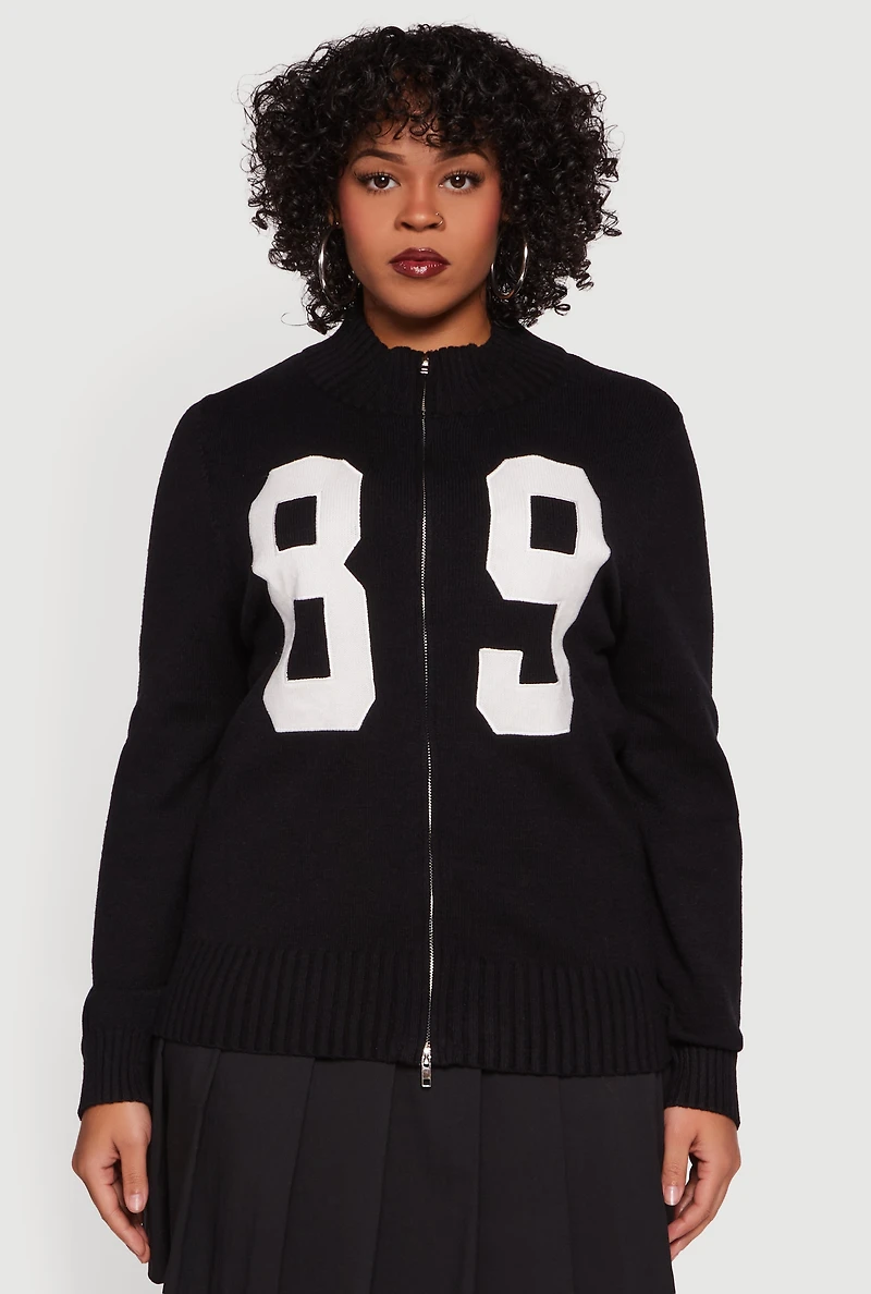 Plus 89 Zip Front Mock Neck Sweater