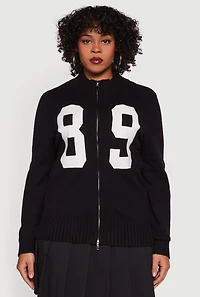 Plus 89 Zip Front Mock Neck Sweater